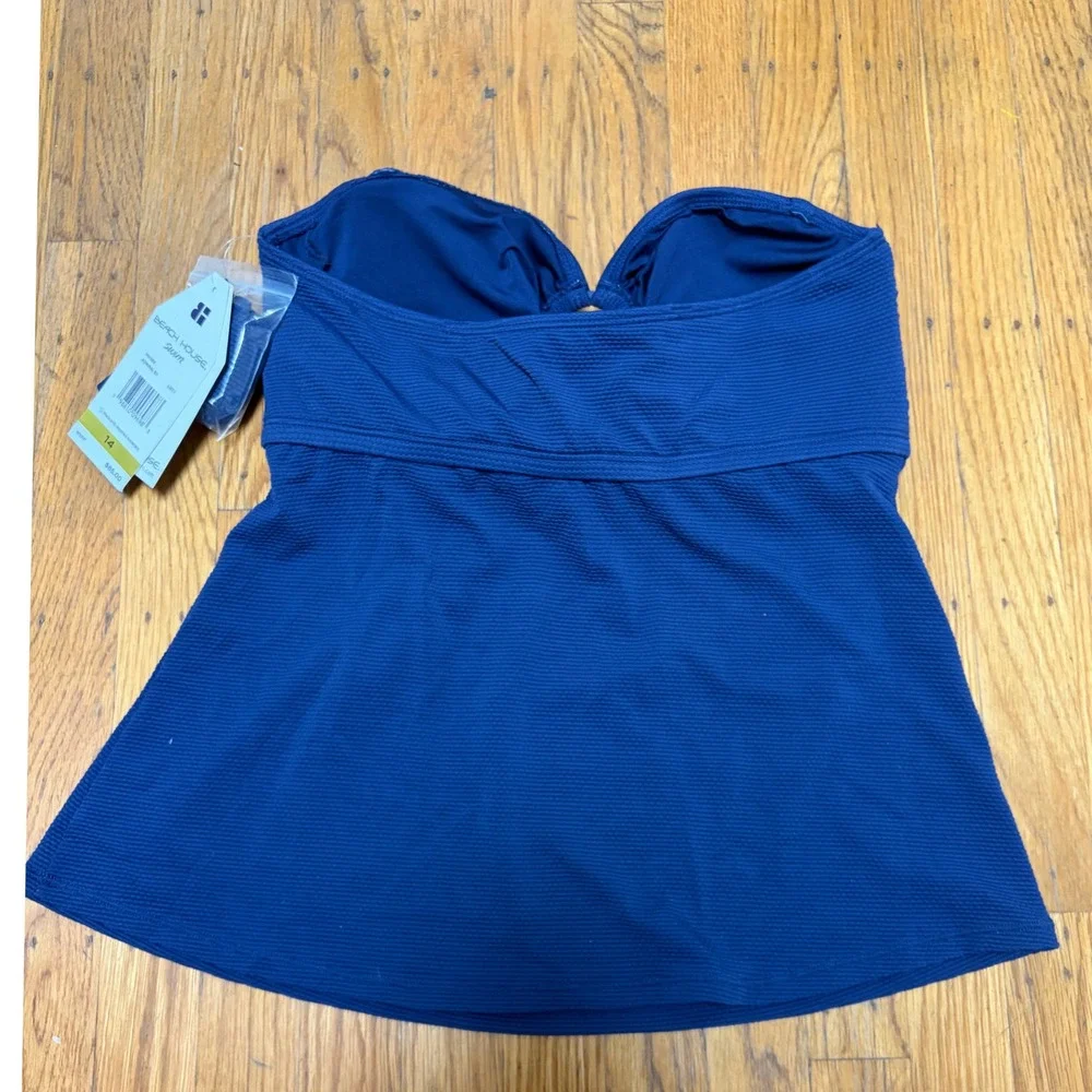 Beach House Navy Blue Textured Honeycomb Tankini Top UPF 50+ New With Tags 14